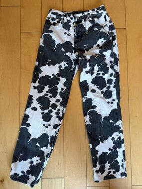 Topshop Black and White Cow Print Straight Leg Jeans
